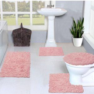 HOMEWEAVERS Bellflower bath rug set pink - note includes 3 rugs only.